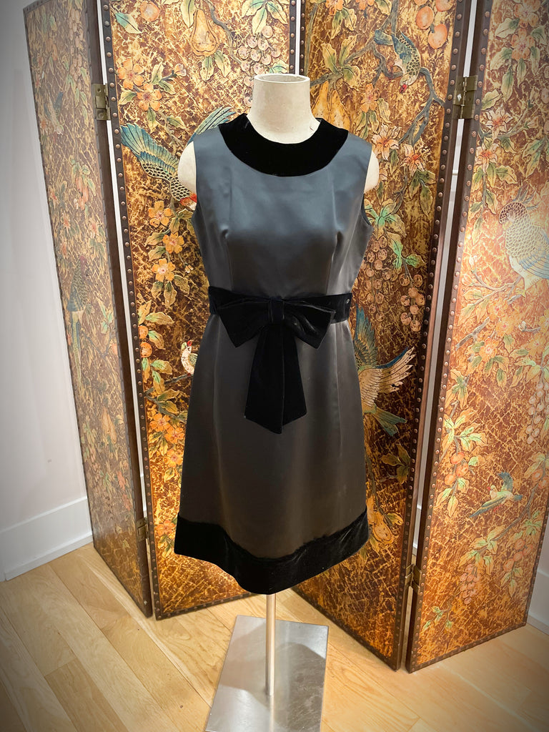 1960s Black Satin & Velvet Party Dress
