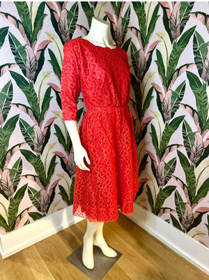 1960s Red Lace Party Dress