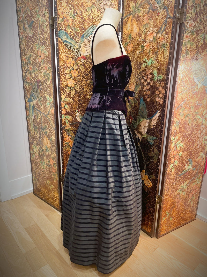 1950s Heart Shaped Bodice Black Velvet Gown