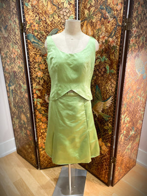 1960s Satin Green Peek-a-Boo Top And Matching Skirt