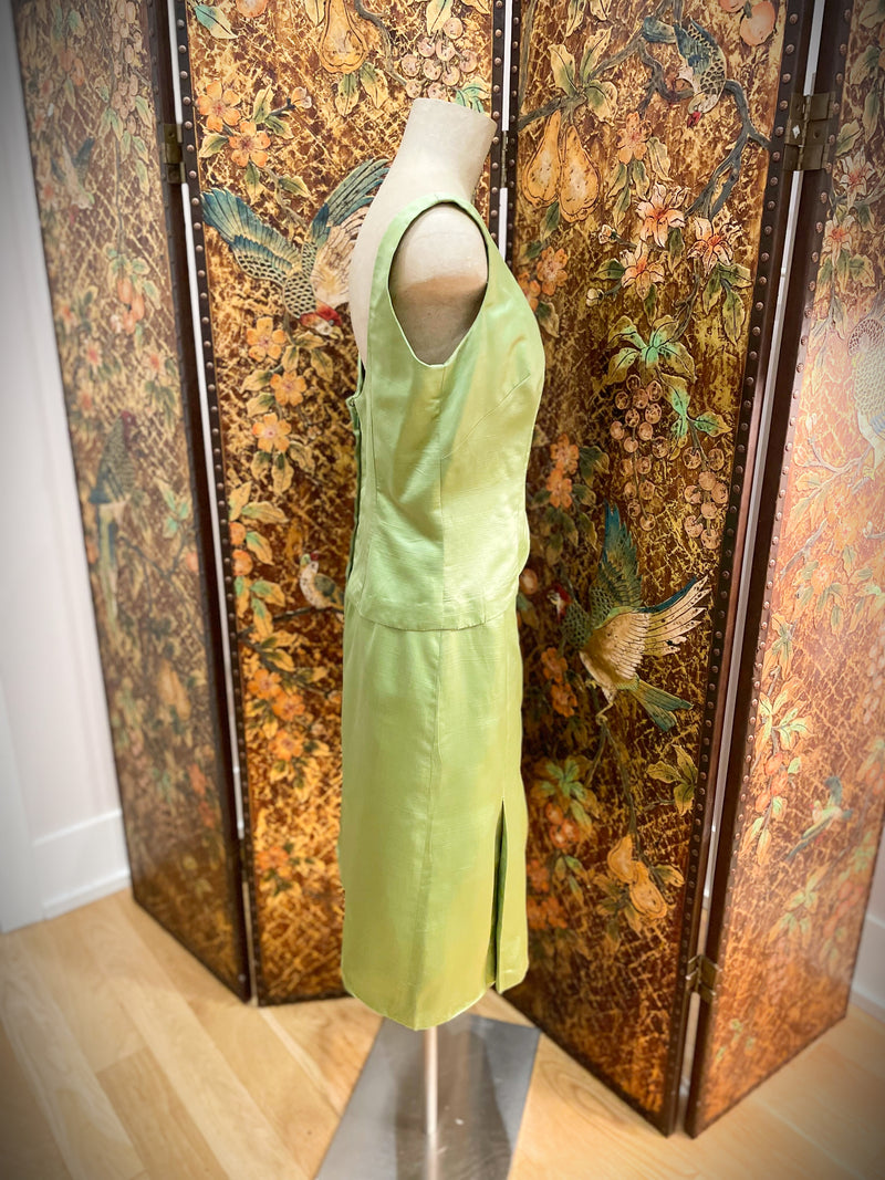 1960s Satin Green Peek-a-Boo Top And Matching Skirt