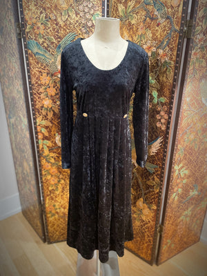1990s Black Crushed Velvet Dress