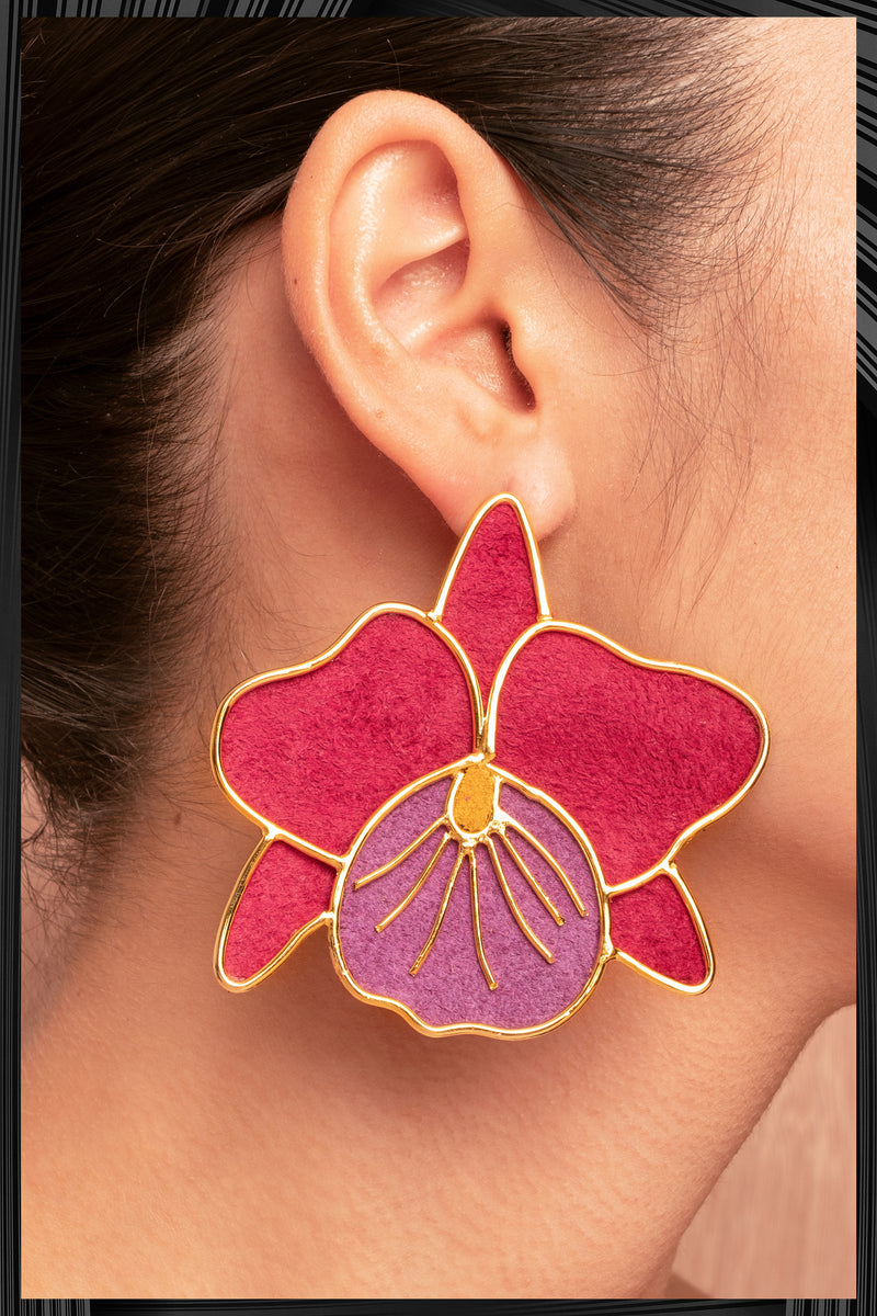Magenta Cattleya Orchid Earrings  | Free Delivery - 3 Week Shipping
