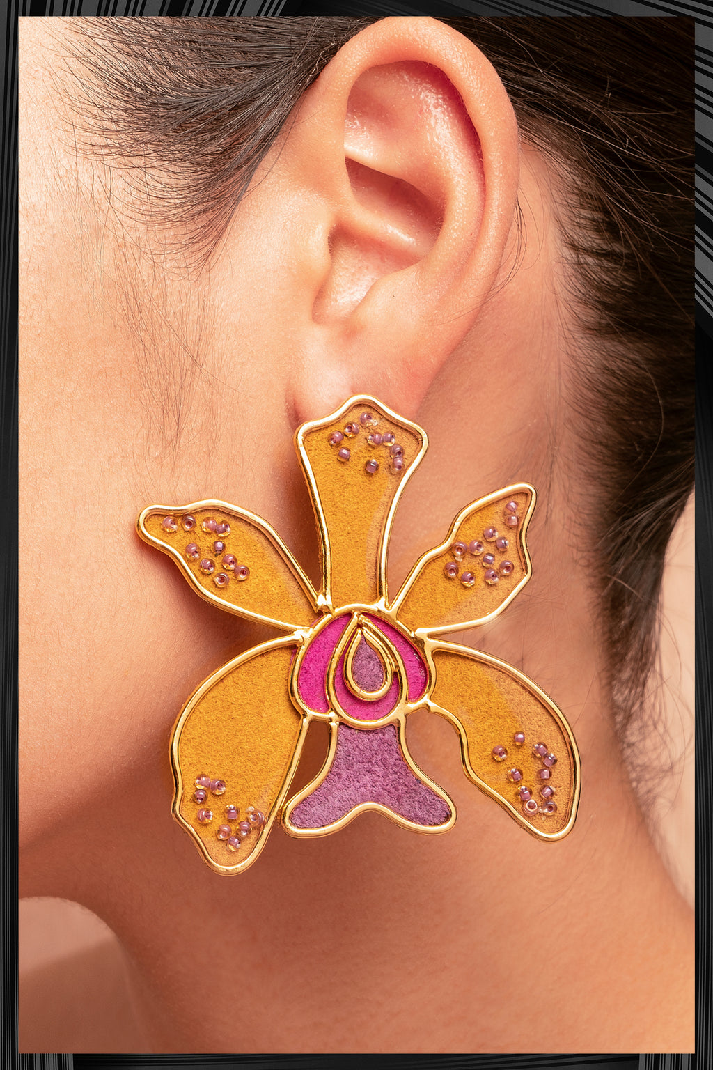 Golden Ocidium Orchid Earrings | Free Delivery - 3 Week Shipping