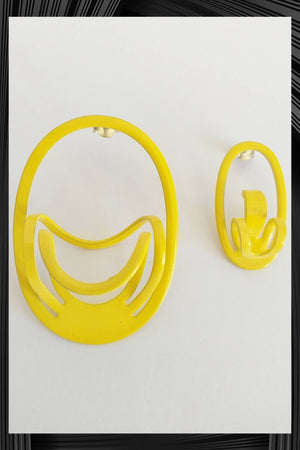 Yellow D Asymmetric Earrings | Quick Shipping