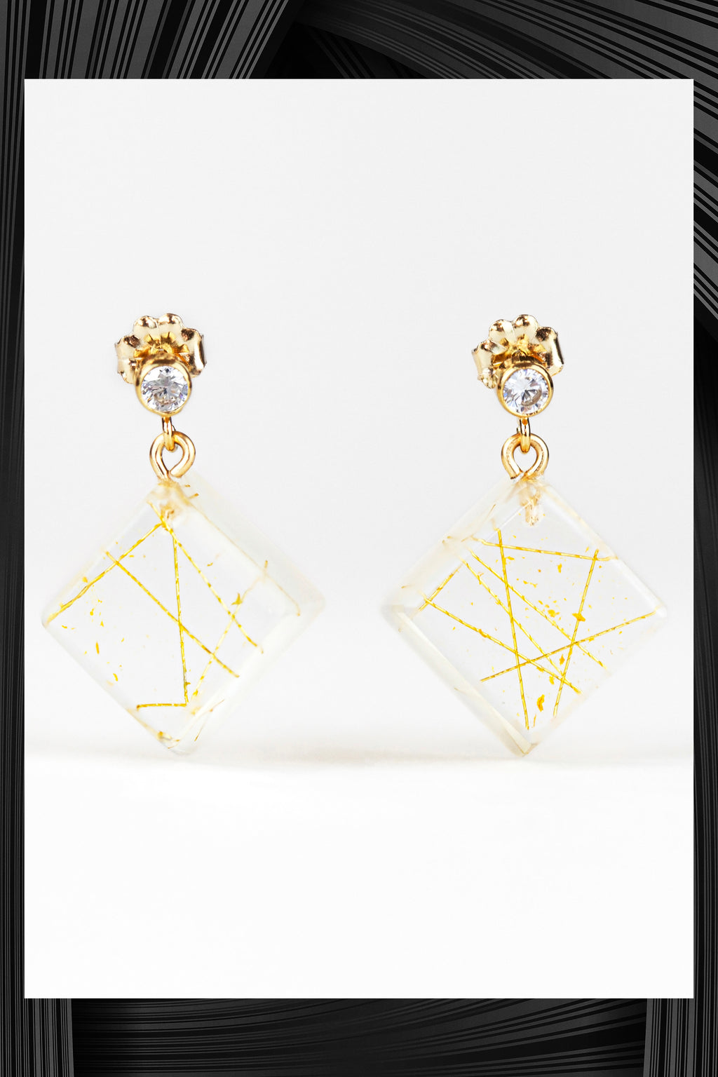 Cubic Zirconia Square Resin Drop Earrings | Free Delivery - Quick Shipping