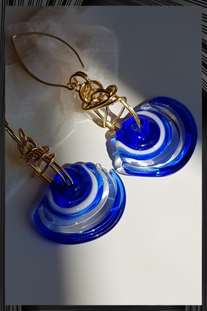 Clear Blue Circle Glass Earrings | Quick Shipping