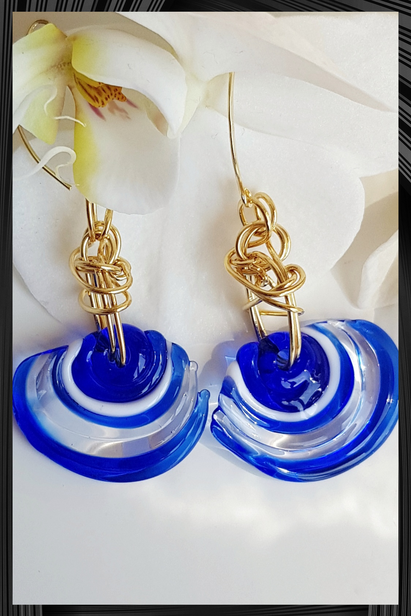 Clear Blue Circle Glass Earrings | Quick Shipping