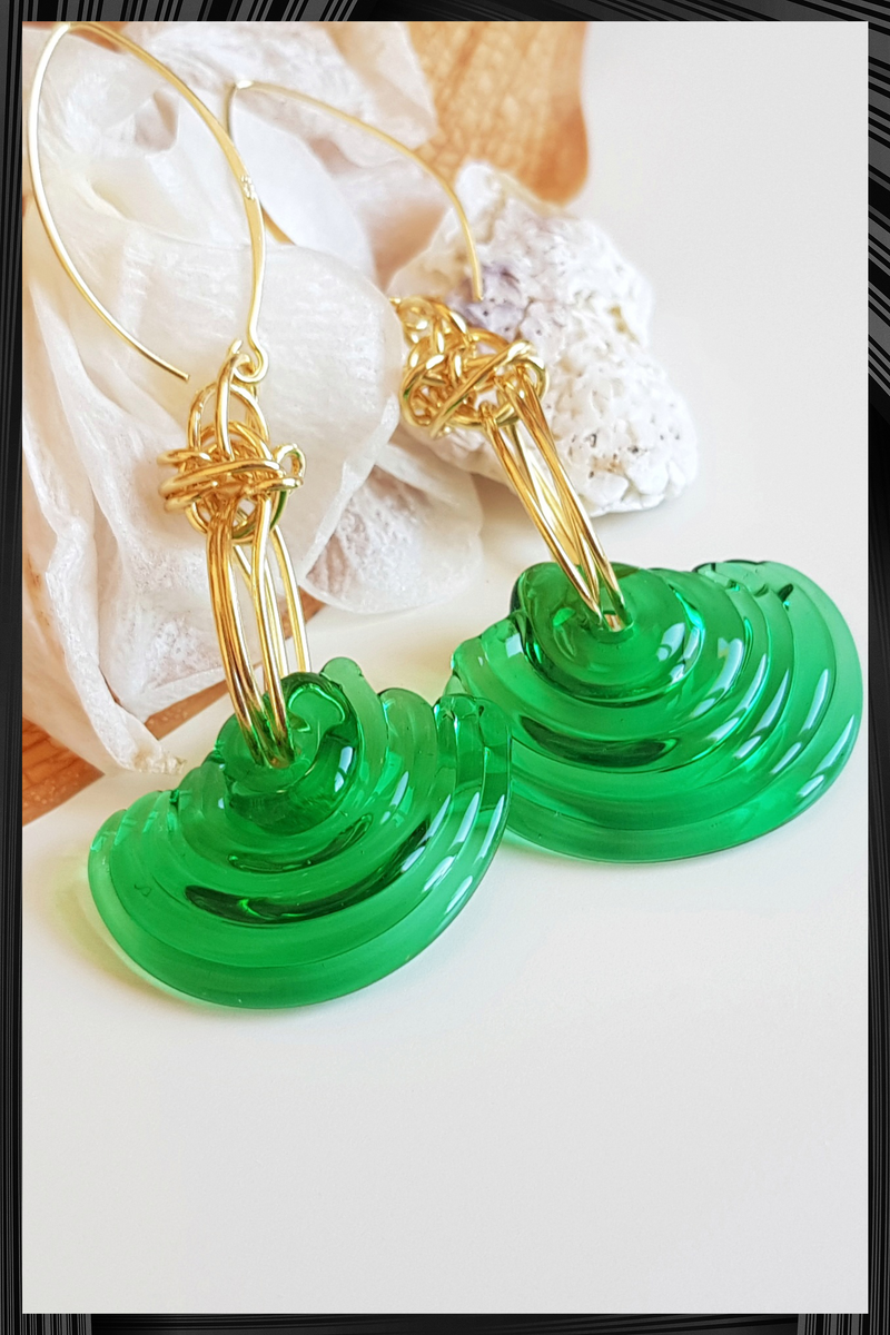 Emerald Wave Glass Earrings | Quick Shipping