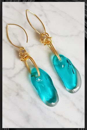Turquoise Flow Glass Earrings | Quick Shipping