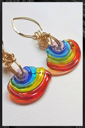 Clear Rainbow Wave Glass Earrings | Quick Shipping