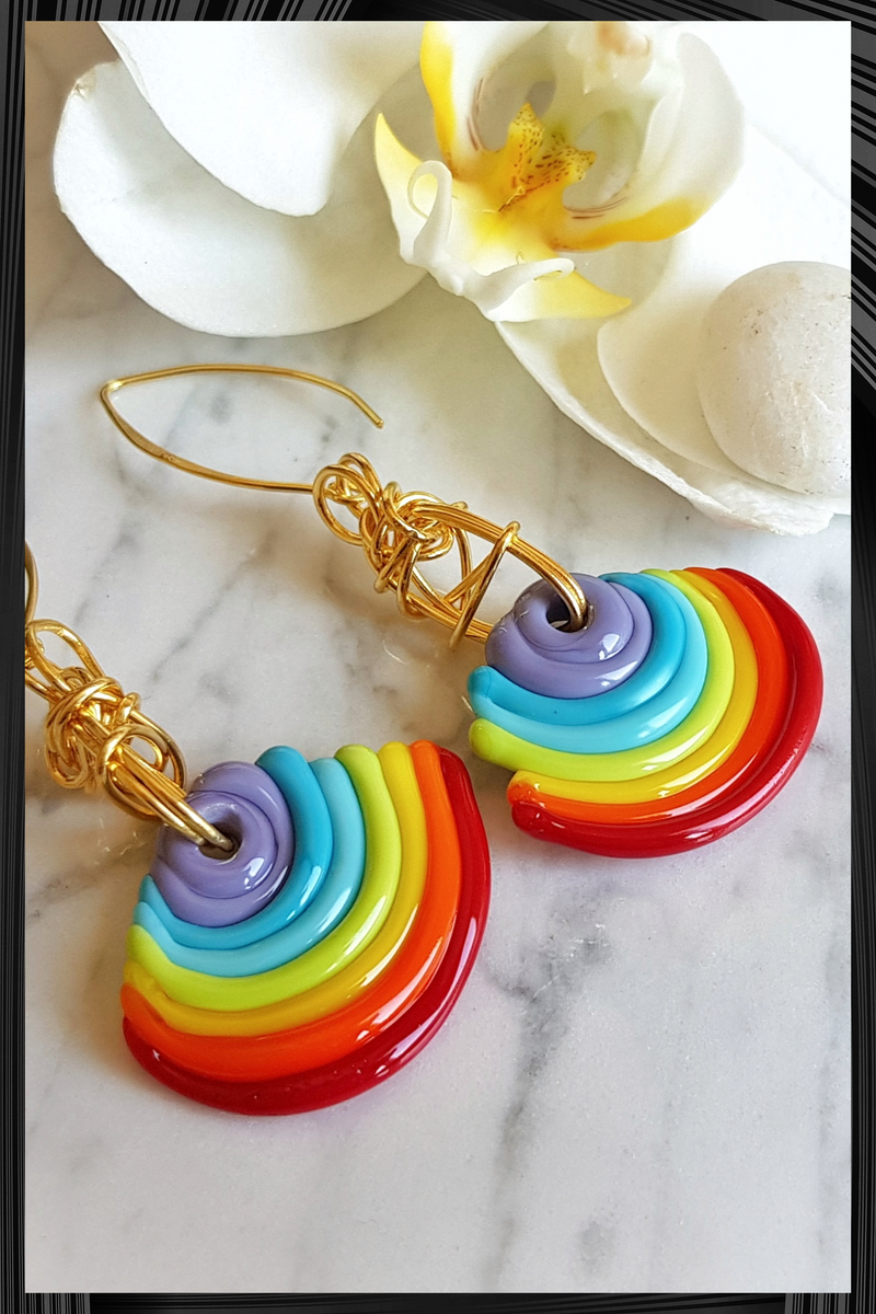 Rainbow Wave Glass Earrings | Quick Shipping