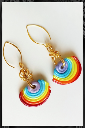 Rainbow Wave Glass Earrings | Quick Shipping