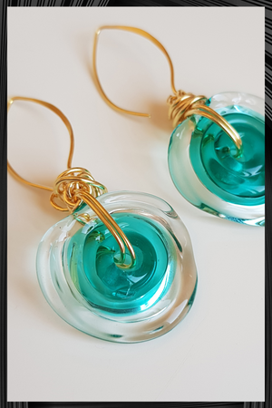 Turquoise and Clear Wave Glass Earrings | Quick Shipping