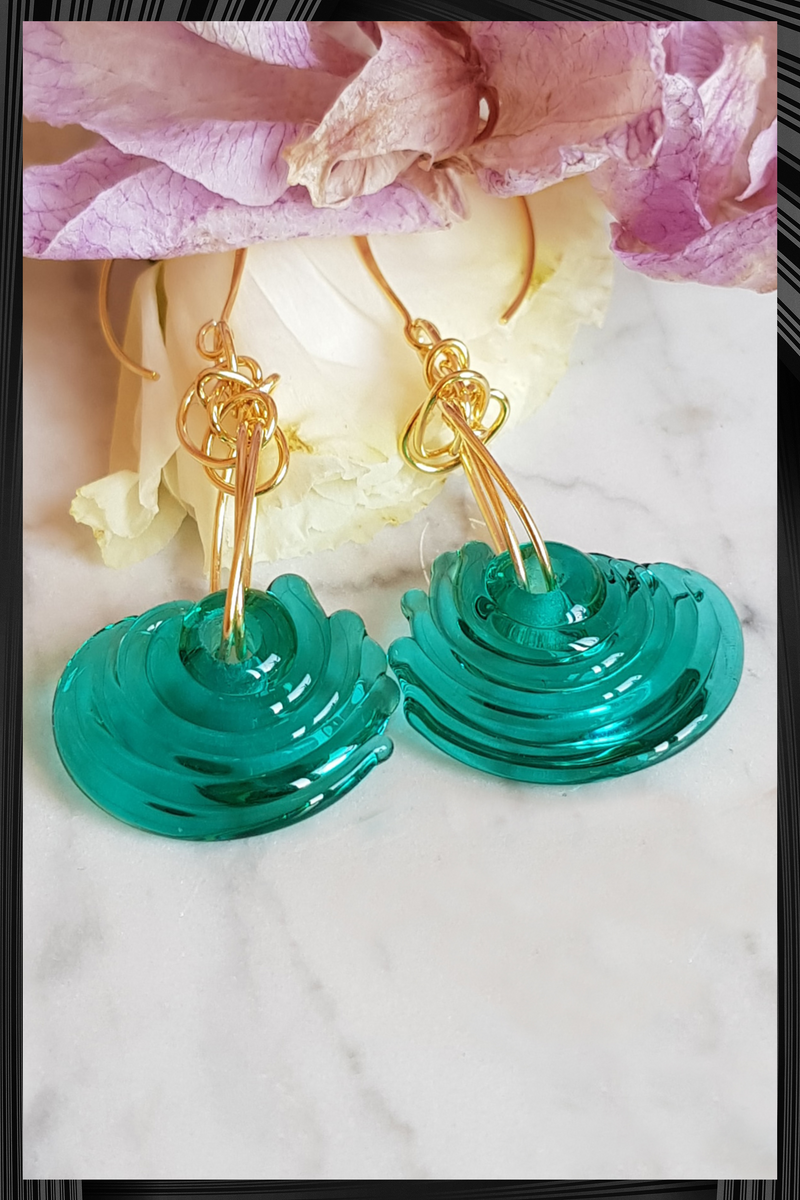 Turquoise Wave Glass Earrings | Quick Shipping