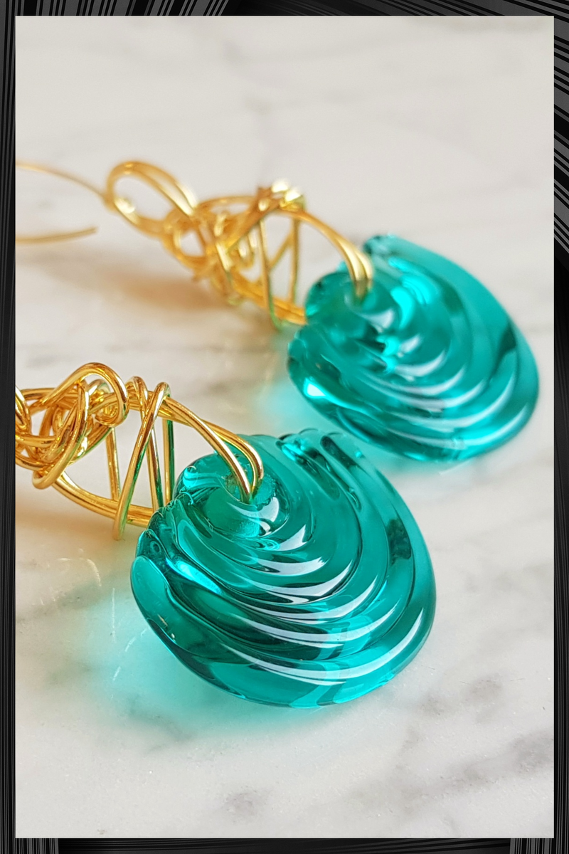 Turquoise Wave Glass Earrings | Quick Shipping
