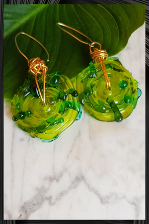 Green Polka Dot Wave Glass Earrings | Quick Shipping