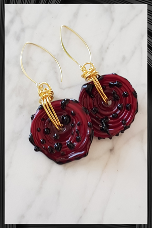 Black and Red Polka Dot Wave Glass Earrings | Quicks Shipping