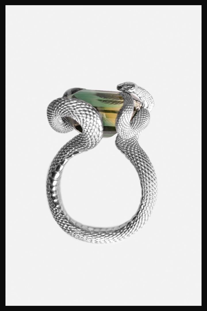Green Quartz Large Snake Ring | Lena Yastreb| Quick Shipping - Free Delivery