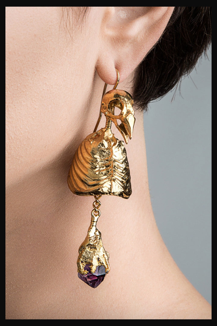 Sparrow & Bat Skelton Mono Earrings | Sergey Zhernov | Quick Shipping - Free Delivery