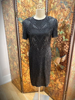 1980s Black Beaded Dress