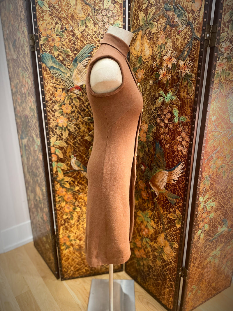 1960s Brown And Gold Glass Button Dress