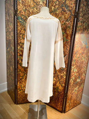 1960s Raw Silk & Linen Embroidered Boho Dress