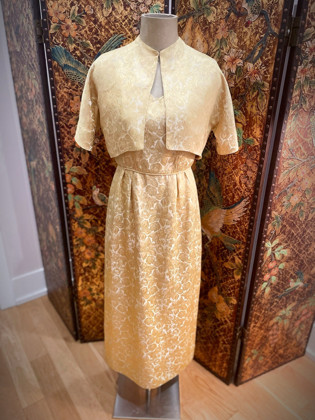 1960s Two Piece Marigold Satin Gown