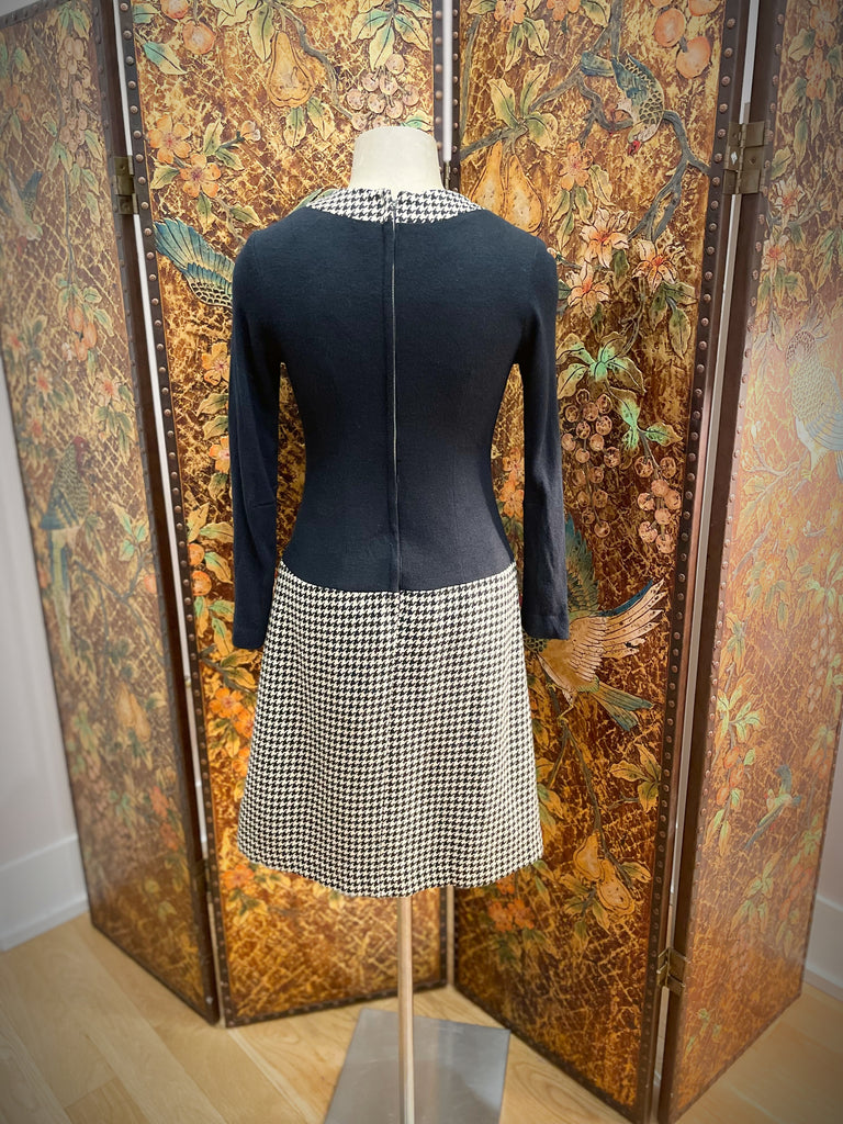 1940s Black & Houndstooth Wool Dress