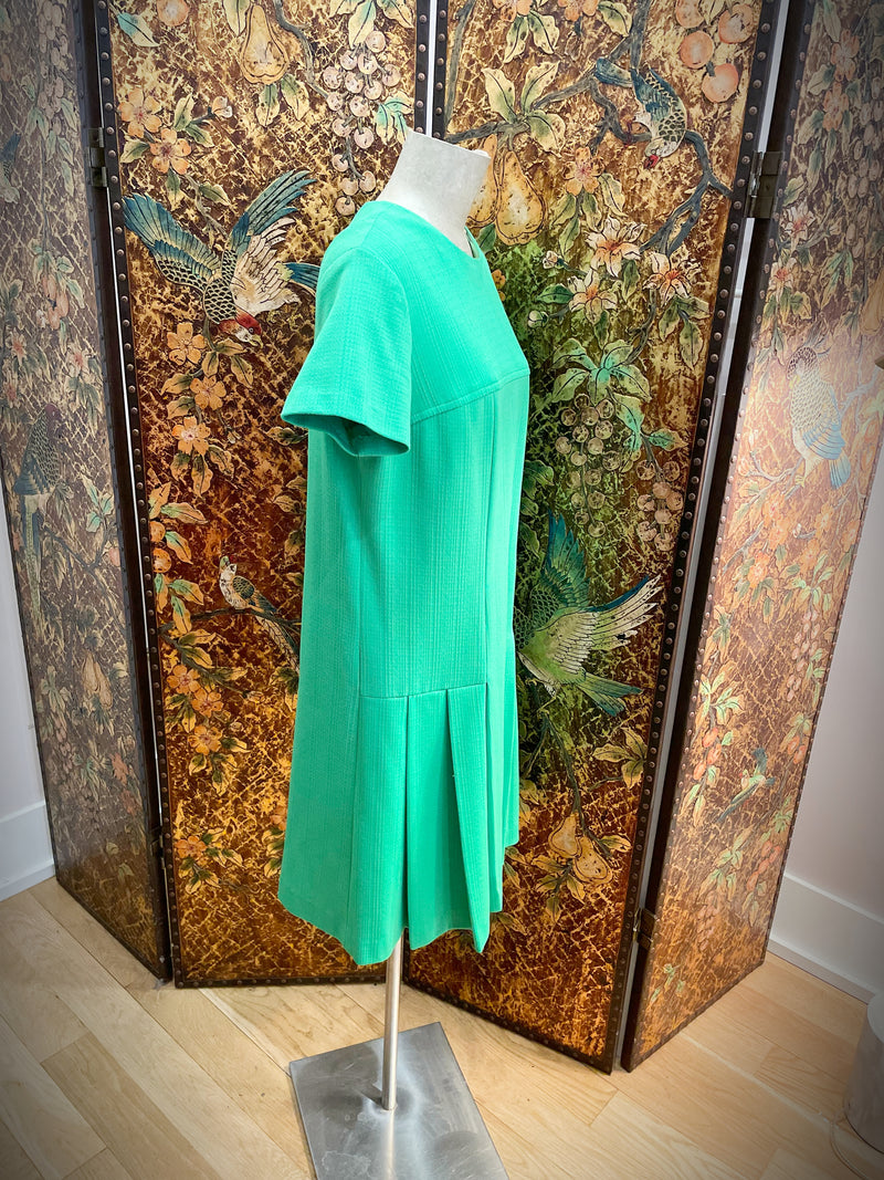 1960s Kelly Green Drop Waist Dress