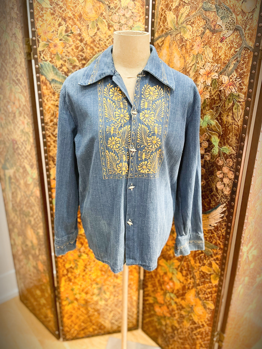 1970s Mexican Embroidered Denim Shirt
