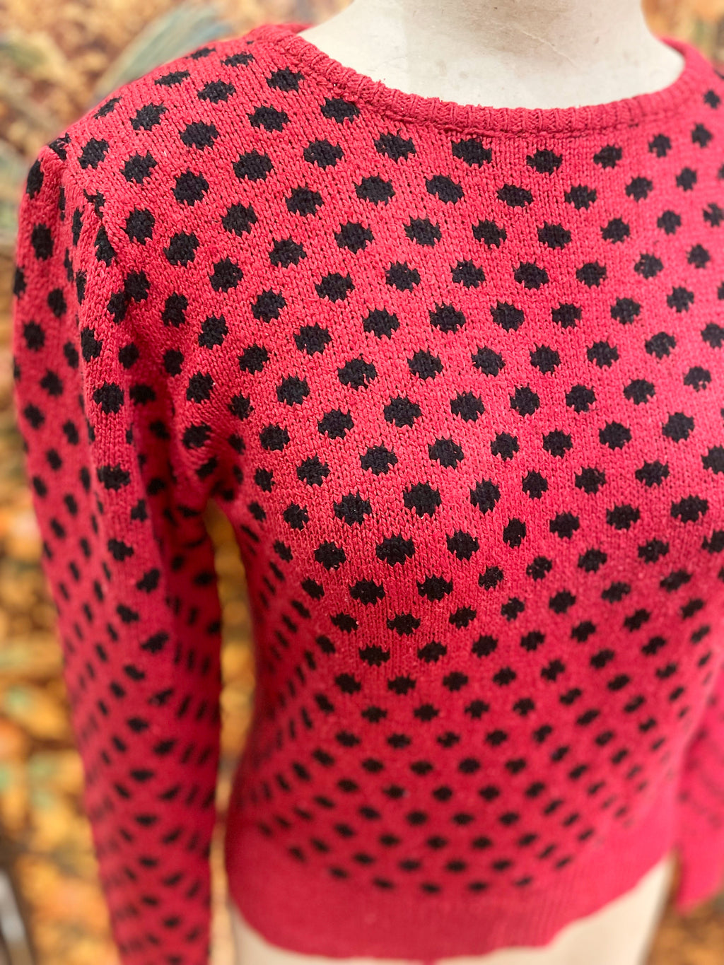 1980s Red And Black Polka Dot Cropped Sweater