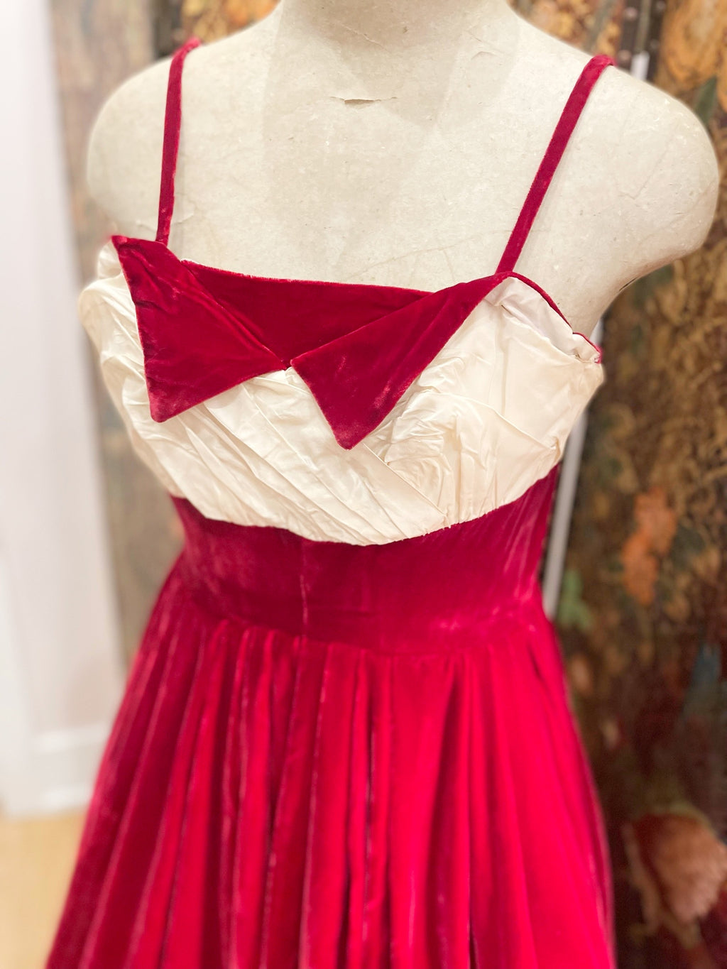 1950s Red Velvet Party Dress