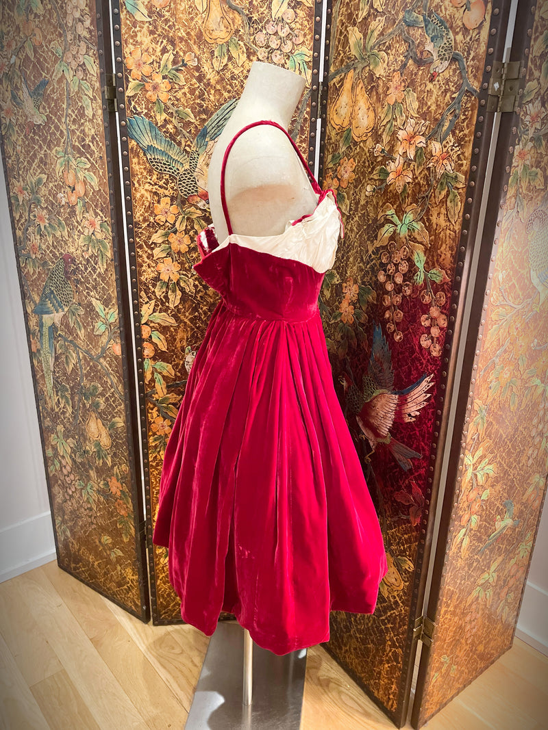 1950s Red Velvet Party Dress