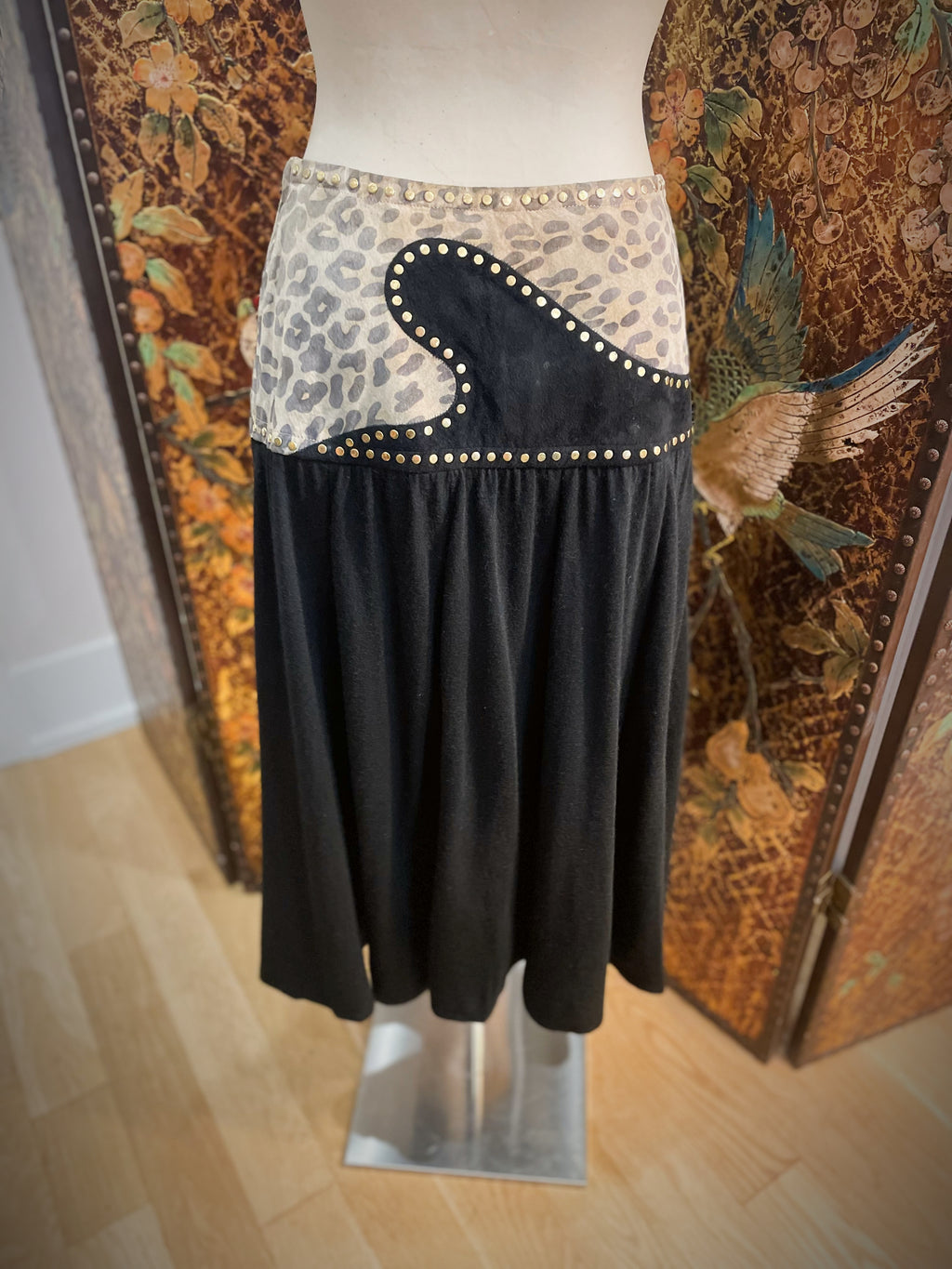1980s Western Leopard Suede Skirt