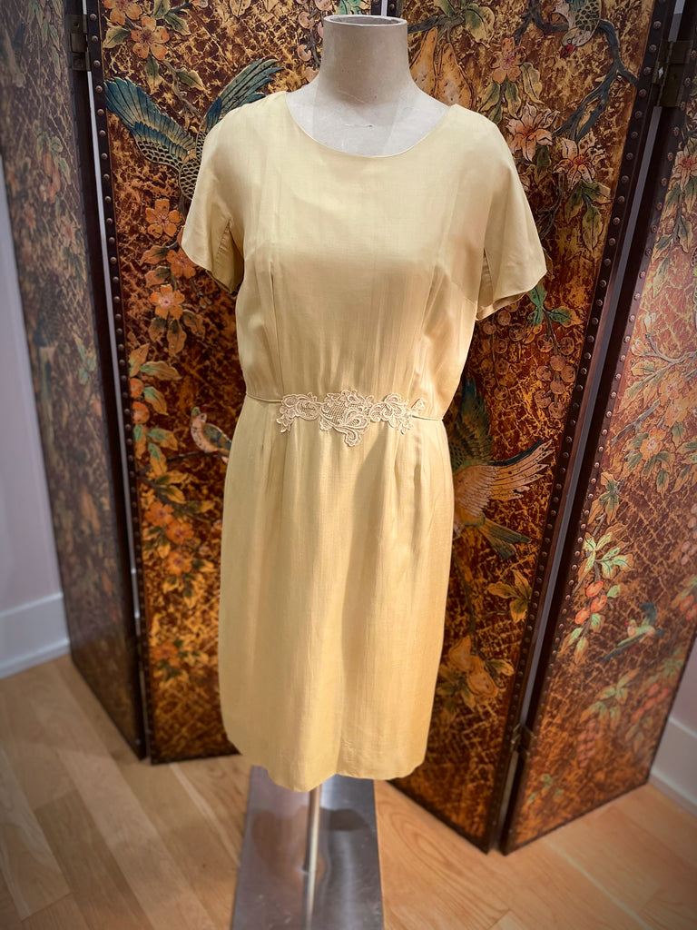1950s Gold Lace Embroidered Dress